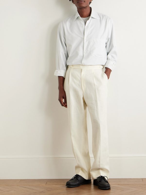 Straight-Leg Pleated Linen Trousers - OU