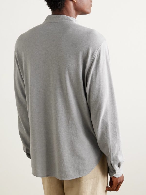 Cotton and Silk-Blend Piqué Henley Shirt - BK Cotton and Silk-Blend Piqué Henley Shirt - BK