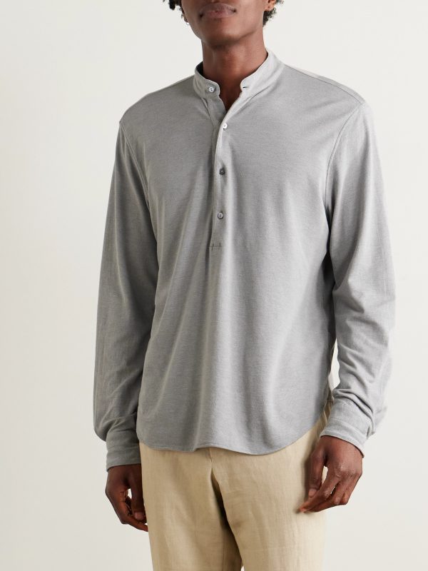 Cotton and Silk-Blend Piqué Henley Shirt - FR Cotton and Silk-Blend Piqué Henley Shirt - FR