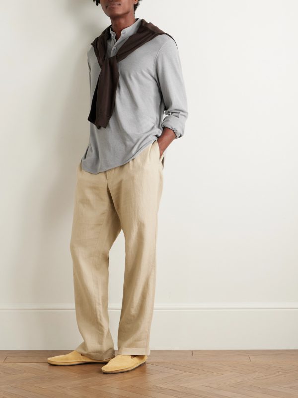 Cotton and Silk-Blend Piqué Henley Shirt - OU Cotton and Silk-Blend Piqué Henley Shirt - OU