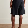 Pleated Wool-Seersucker Shorts - BK Pleated Wool-Seersucker Shorts - BK