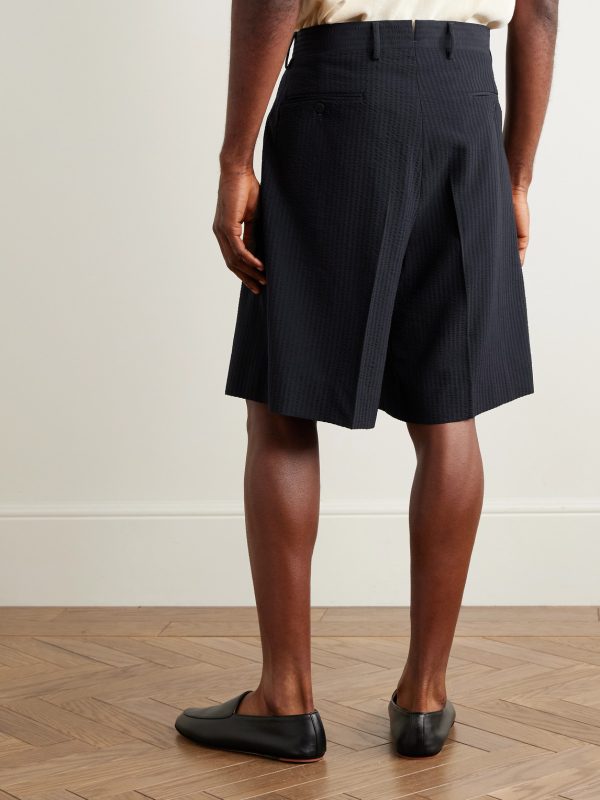 Pleated Wool-Seersucker Shorts - BK Pleated Wool-Seersucker Shorts - BK