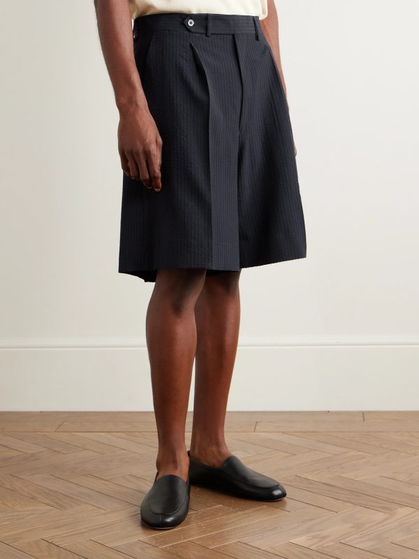 Pleated Wool-Seersucker Shorts - FR Pleated Wool-Seersucker Shorts - FR