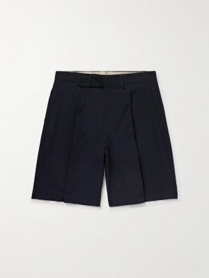 Pleated Wool-Seersucker Shorts