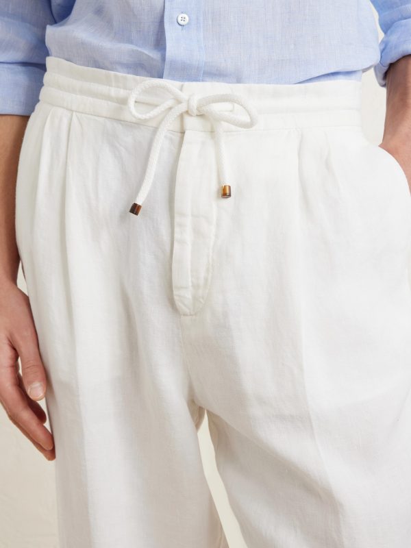 Tapered Pleated Linen-Twill Drawstring Trousers - CU Tapered Pleated Linen-Twill Drawstring Trousers - CU
