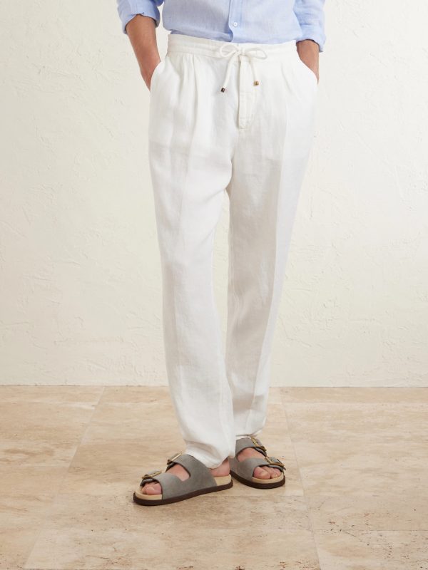 Tapered Pleated Linen-Twill Drawstring Trousers - FR Tapered Pleated Linen-Twill Drawstring Trousers - FR