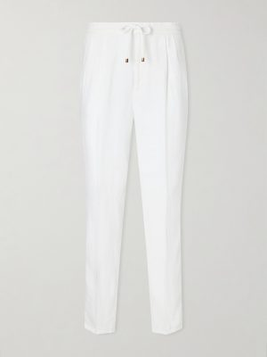 Tapered Pleated Linen-Twill Drawstring Trousers Tapered Pleated Linen-Twill Drawstring Trousers
