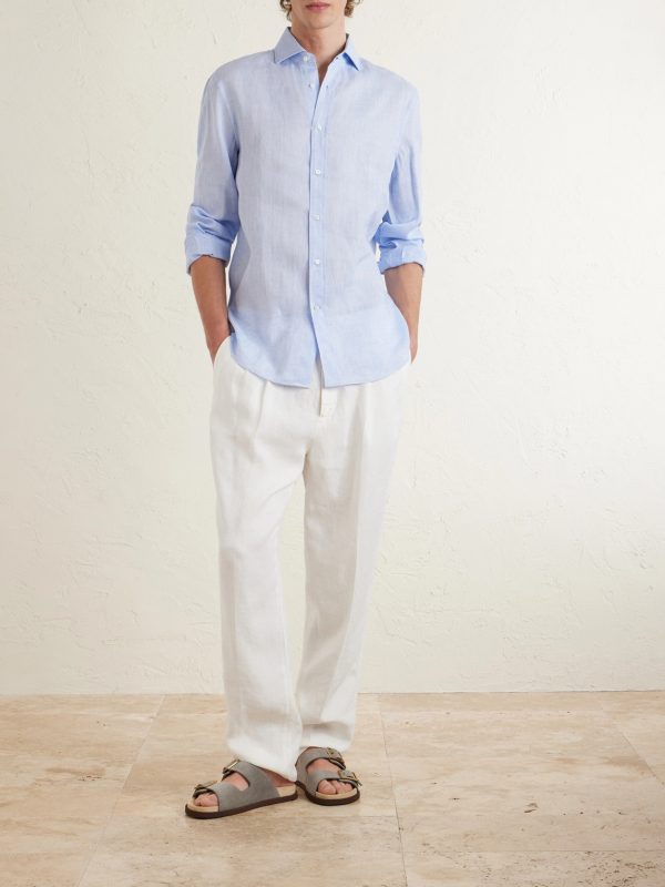 Tapered Pleated Linen-Twill Drawstring Trousers - OU Tapered Pleated Linen-Twill Drawstring Trousers - OU
