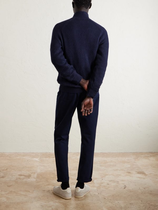 Ribbed Cotton Zip-Up Sweater - BK Ribbed Cotton Zip-Up Sweater - BK