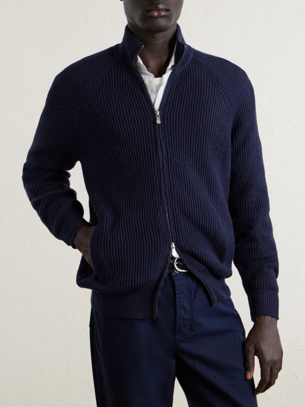 Ribbed Cotton Zip-Up Sweater - FR Ribbed Cotton Zip-Up Sweater - FR