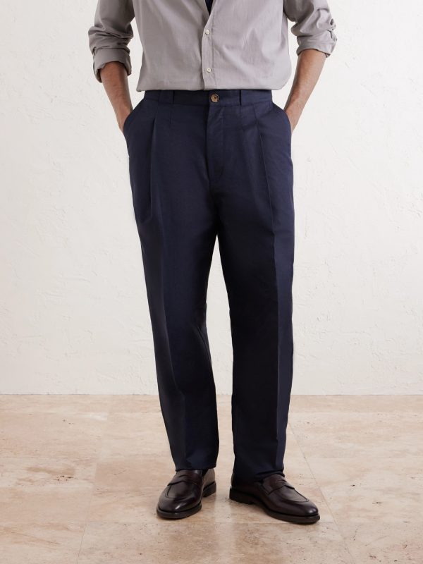 Tapered Pleated Cotton and Linen-Blend Trousers - FR Tapered Pleated Cotton and Linen-Blend Trousers - FR