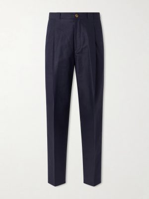 Tapered Pleated Cotton and Linen-Blend Trousers Tapered Pleated Cotton and Linen-Blend Trousers