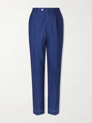 Straight-Leg Pleated Virgin Wool Suit Trousers