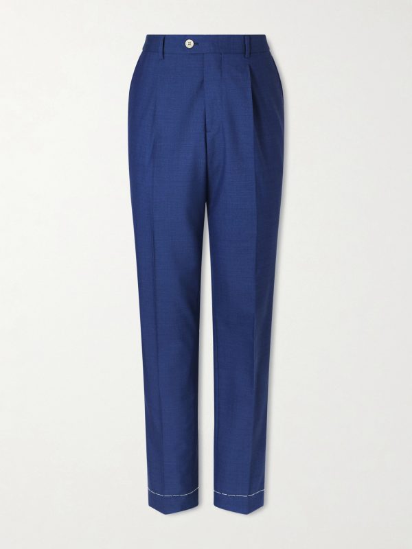 Straight-Leg Pleated Virgin Wool Suit Trousers