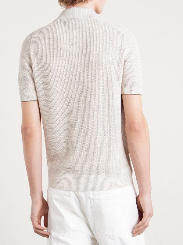Ribbed Linen and Cotton-Blend Polo Shirt - BK Ribbed Linen and Cotton-Blend Polo Shirt - BK