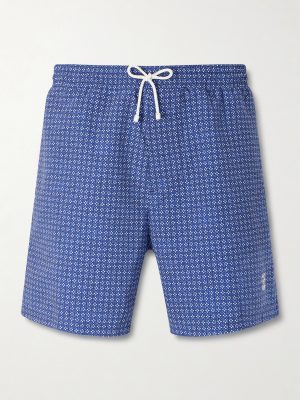 Straight-Leg Mid-Length Logo-Embroidered Printed Swim Shorts Straight-Leg Mid-Length Logo-Embroidered Printed Swim Shorts