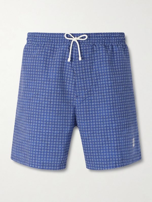 Straight-Leg Mid-Length Logo-Embroidered Printed Swim Shorts Straight-Leg Mid-Length Logo-Embroidered Printed Swim Shorts