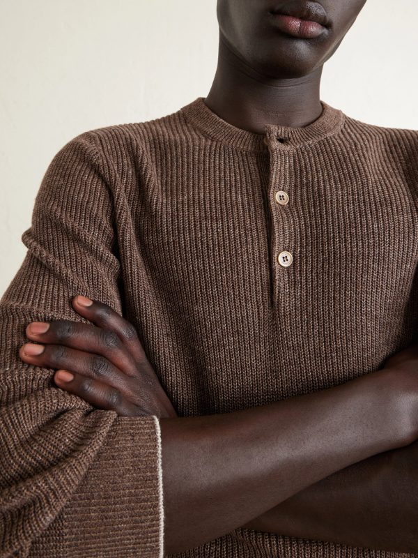 Ribbed Linen and Cotton-Blend Henley Sweater - CU Ribbed Linen and Cotton-Blend Henley Sweater - CU