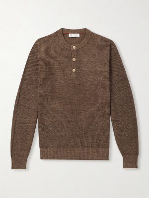 Ribbed Linen and Cotton-Blend Henley Sweater Ribbed Linen and Cotton-Blend Henley Sweater