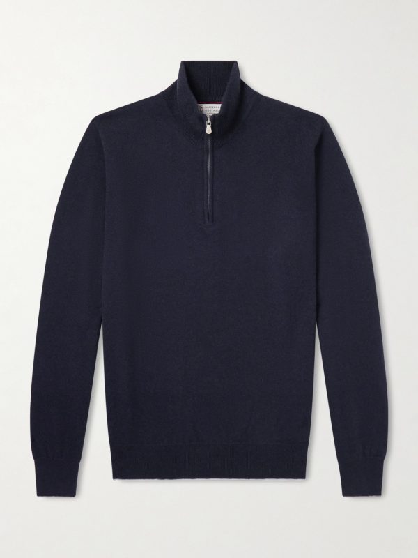 Contrast-Tipped Cashmere Half-Zip Sweater Contrast-Tipped Cashmere Half-Zip Sweater