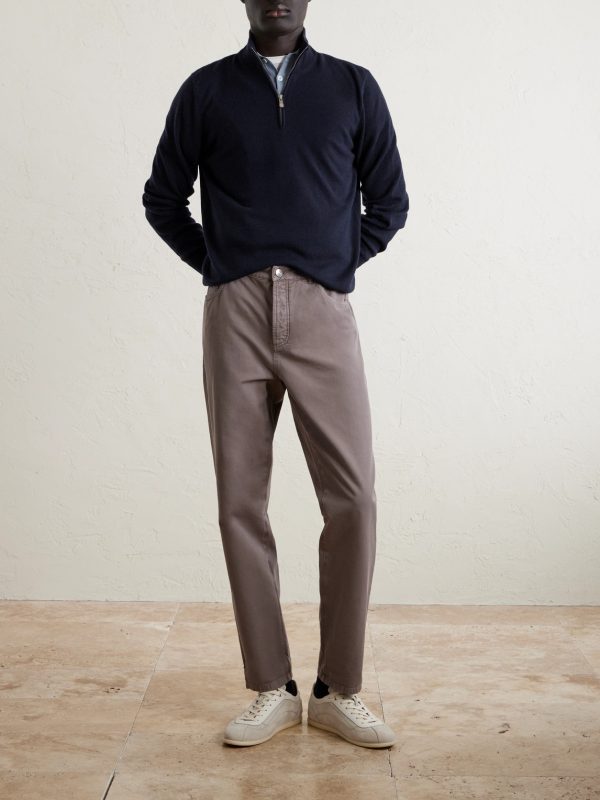 Contrast-Tipped Cashmere Half-Zip Sweater - OU Contrast-Tipped Cashmere Half-Zip Sweater - OU