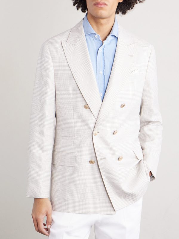 Double-Breasted Prince of Wales Checked Wool-Blend Blazer - FR