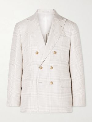 Double-Breasted Prince of Wales Checked Wool-Blend Blazer Double-Breasted Prince of Wales Checked Wool-Blend Blazer