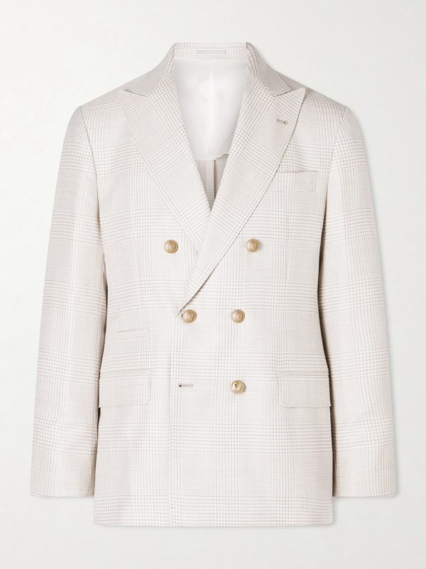 Double-Breasted Prince of Wales Checked Wool-Blend Blazer