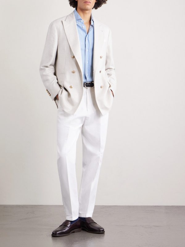 Double-Breasted Prince of Wales Checked Wool-Blend Blazer - OU