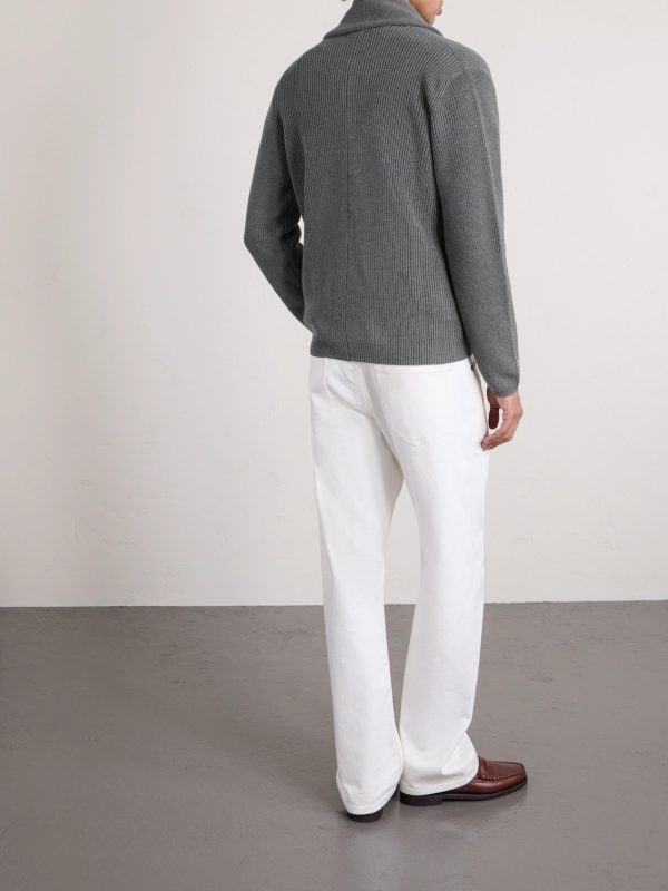 Shawl-Collar Double-Breasted Ribbed Cotton Cardigan - BK Shawl-Collar Double-Breasted Ribbed Cotton Cardigan - BK