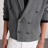 Shawl-Collar Double-Breasted Ribbed Cotton Cardigan - CU Shawl-Collar Double-Breasted Ribbed Cotton Cardigan - CU