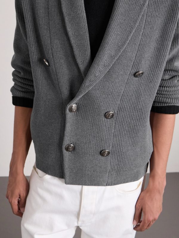Shawl-Collar Double-Breasted Ribbed Cotton Cardigan - CU Shawl-Collar Double-Breasted Ribbed Cotton Cardigan - CU