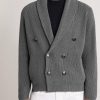 Shawl-Collar Double-Breasted Ribbed Cotton Cardigan - FR Shawl-Collar Double-Breasted Ribbed Cotton Cardigan - FR