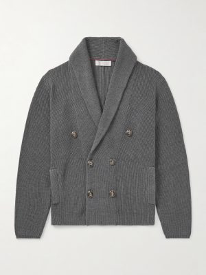 Shawl-Collar Double-Breasted Ribbed Cotton Cardigan Shawl-Collar Double-Breasted Ribbed Cotton Cardigan