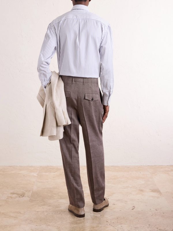 Straight-Leg Pleated Linen and Wool-Blend Suit Trousers - BK