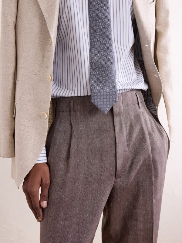 Straight-Leg Pleated Linen and Wool-Blend Suit Trousers - CU