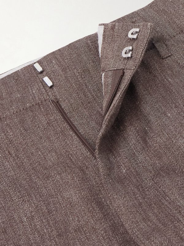 Straight-Leg Pleated Linen and Wool-Blend Suit Trousers - E1