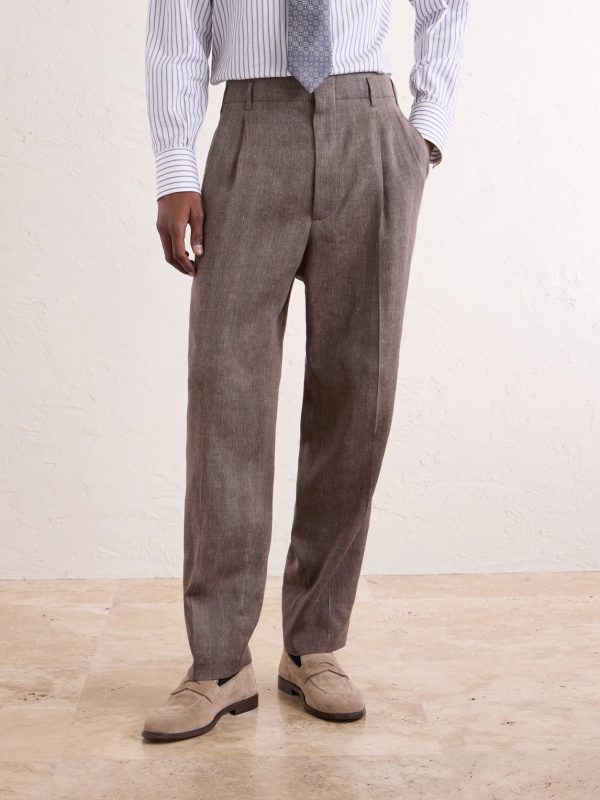 Straight-Leg Pleated Linen and Wool-Blend Suit Trousers - FR