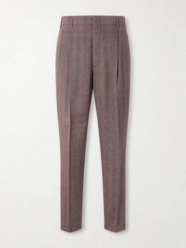 Straight-Leg Pleated Linen and Wool-Blend Suit Trousers