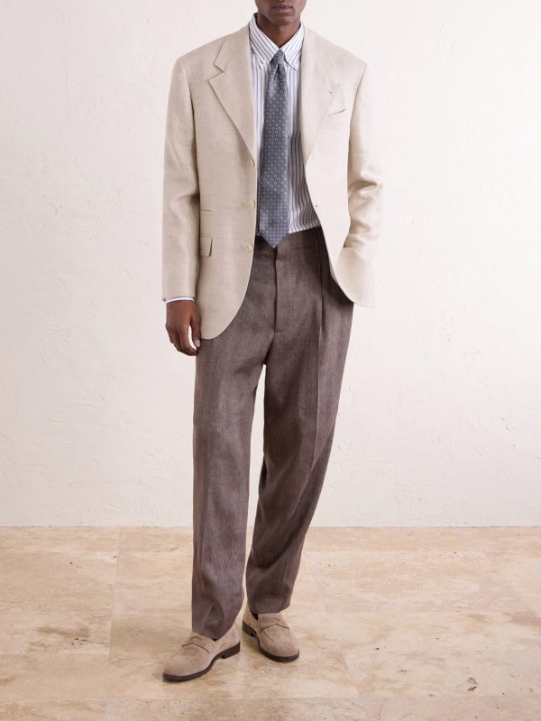 Straight-Leg Pleated Linen and Wool-Blend Suit Trousers - OU