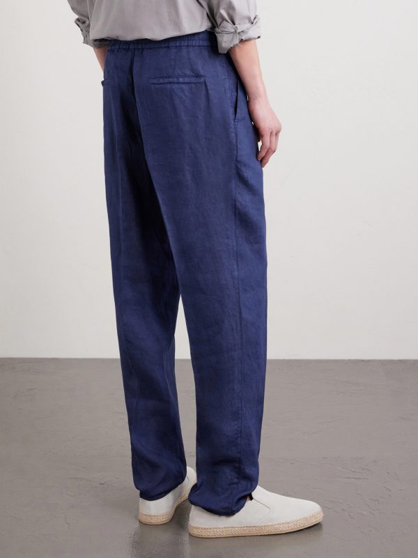 Tapered Pleated Linen-Twill Drawstring Trousers - BK Tapered Pleated Linen-Twill Drawstring Trousers - BK