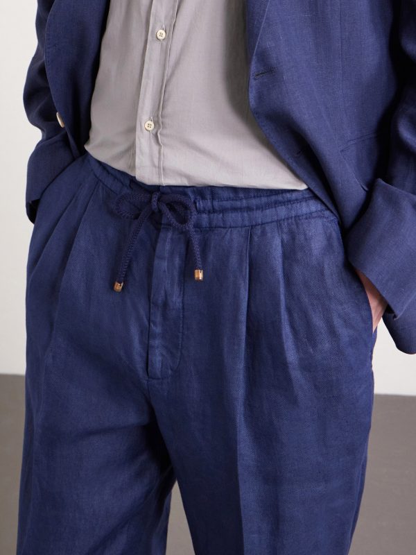 Tapered Pleated Linen-Twill Drawstring Trousers - E1 Tapered Pleated Linen-Twill Drawstring Trousers - E1
