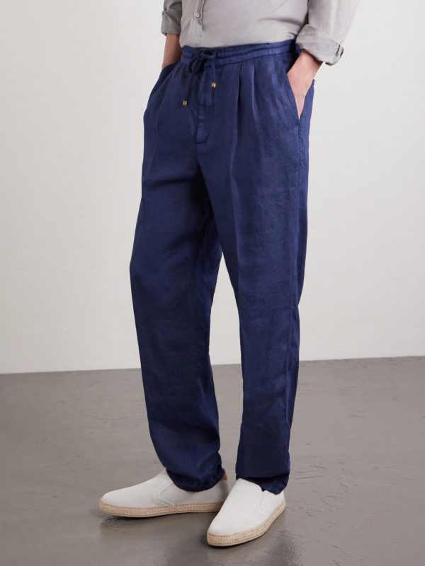 Tapered Pleated Linen-Twill Drawstring Trousers - FR Tapered Pleated Linen-Twill Drawstring Trousers - FR