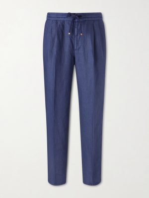 Tapered Pleated Linen-Twill Drawstring Trousers Tapered Pleated Linen-Twill Drawstring Trousers