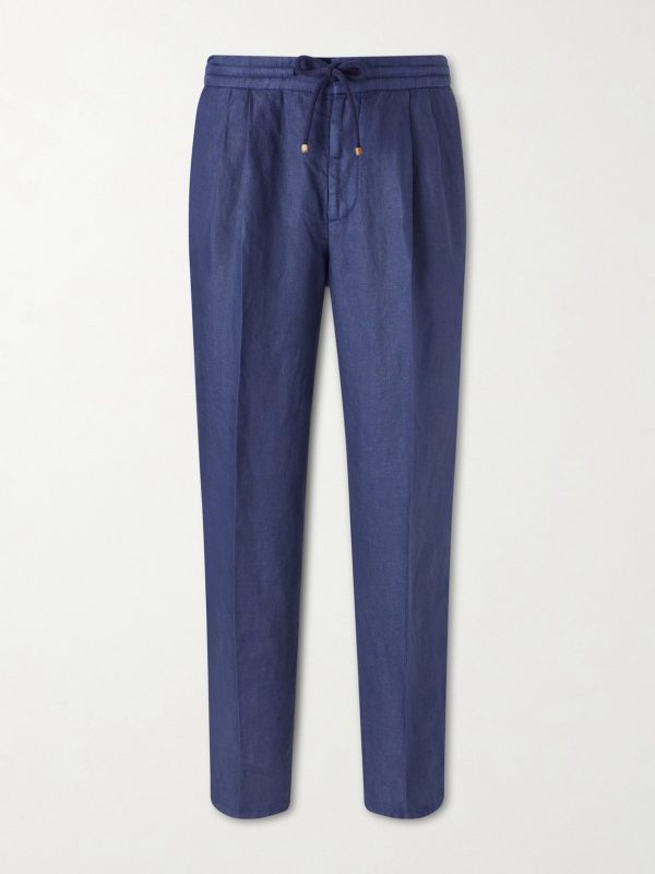 Tapered Pleated Linen-Twill Drawstring Trousers Tapered Pleated Linen-Twill Drawstring Trousers