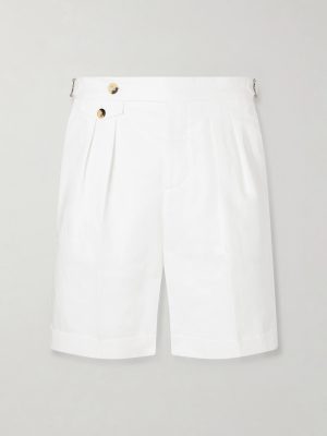 Wide-Leg Pleated Cotton and Linen-Blend Bermuda Shorts Wide-Leg Pleated Cotton and Linen-Blend Bermuda Shorts