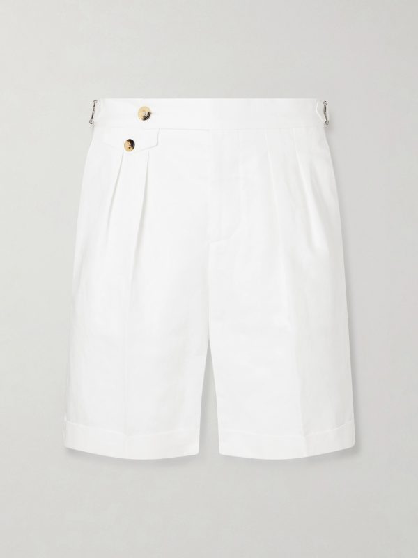 Wide-Leg Pleated Cotton and Linen-Blend Bermuda Shorts Wide-Leg Pleated Cotton and Linen-Blend Bermuda Shorts