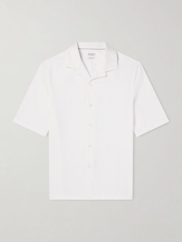 Camp-Collar Textured-Cotton Shirt Camp-Collar Textured-Cotton Shirt