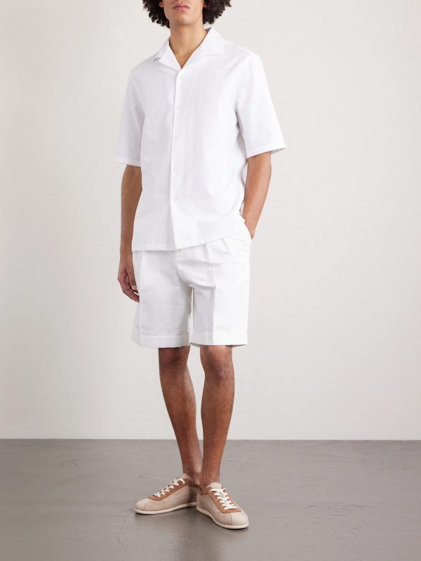 Camp-Collar Textured-Cotton Shirt - OU Camp-Collar Textured-Cotton Shirt - OU