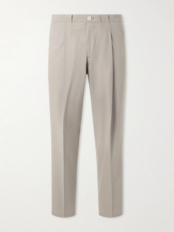 Straight-Leg Pleated Cotton-Twill Trousers Straight-Leg Pleated Cotton-Twill Trousers